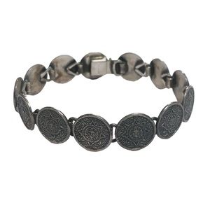 Vintage Sterling Silver Round Mayan Calendar Link bracelet MEXICO